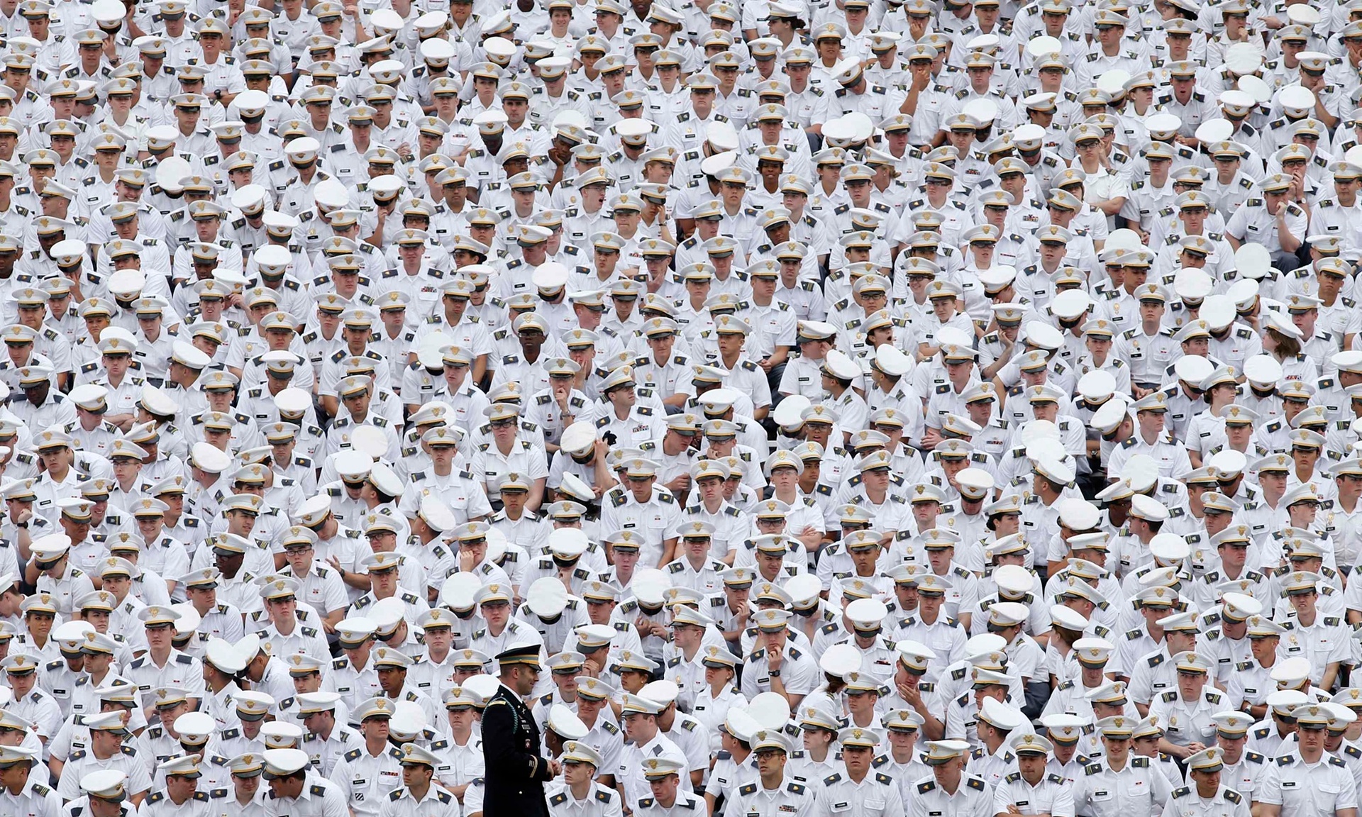 Underclassmen attend a commencement ceremony at the United States Military Academy at West Point, New York.
Photograph: Kevin Lamarque/Reuters